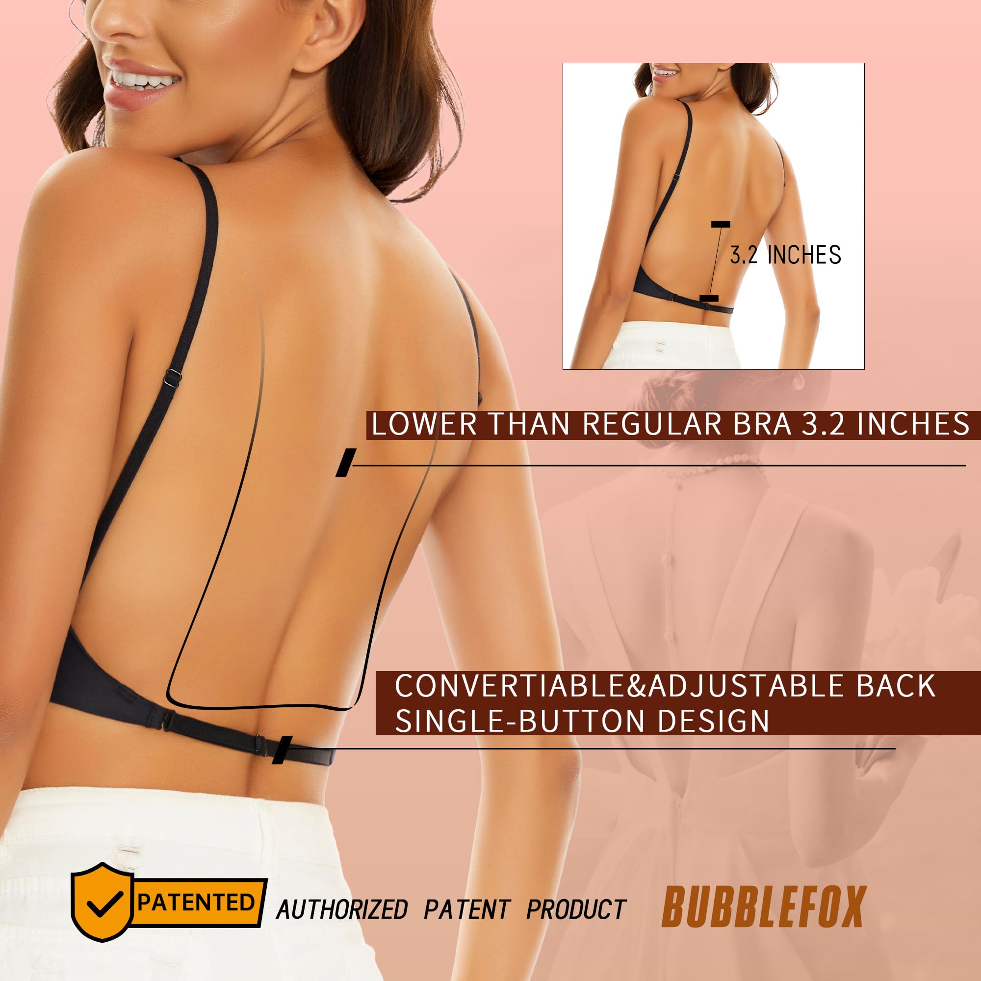 Reggiseni a Schiena Bassa-Reggiseni Senza Schiena a Forma di U con Ferretto Senza Cuciture-Reggiseni Multiway Bretelle per Donna