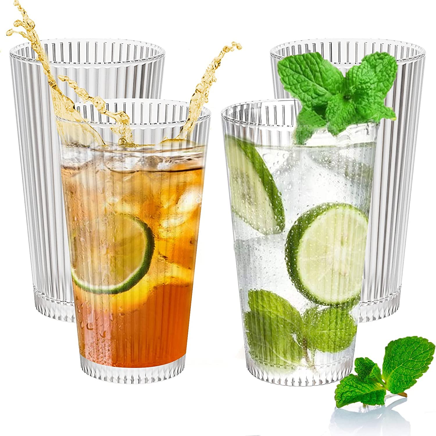 PrimeWorld 350ml Set of 6 Pcs New Straight Lining Grip Glass for Juice Soda Milk Stackable Water Cocktail Beer Tea Iced Rocks Cold Drink Mojito Cognac Rum Liquor Scotch Milkshake Soda-image-36