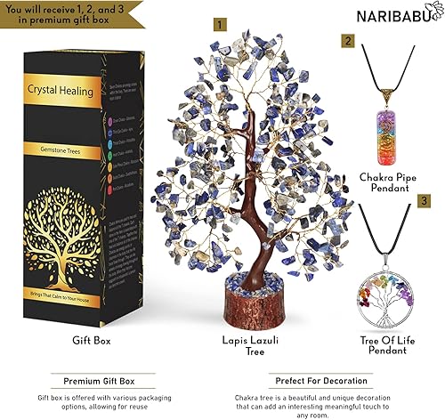 Miniatura 4 de NARIBABU Árbol de lapislázuli, cristal para energía positiva, piedras de Feng Shui, regalos espirituales, bonsái de piedras preciosas, decoración