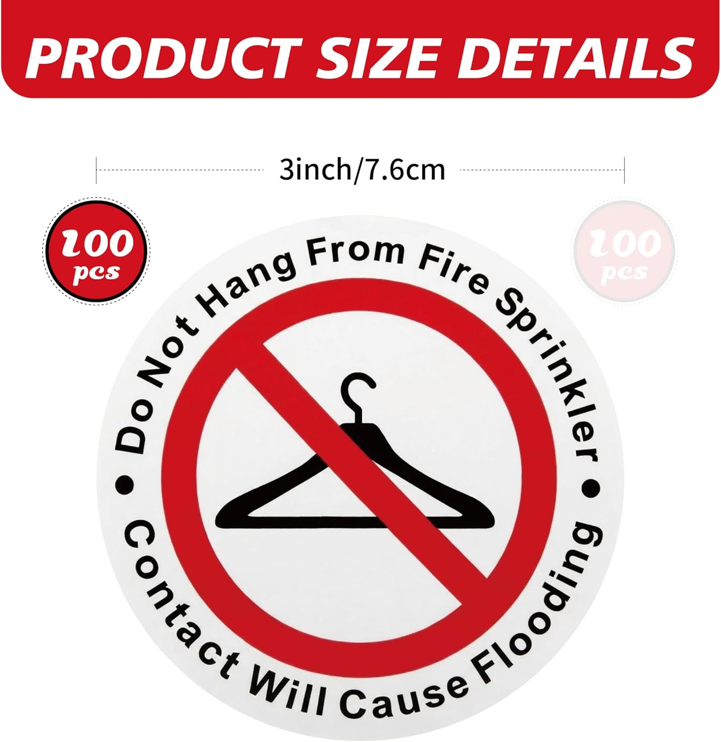 150 PCS Do Not Hang from Fire Sprinkler Sign,3 inch Super Adhesive Vinyl Stickers