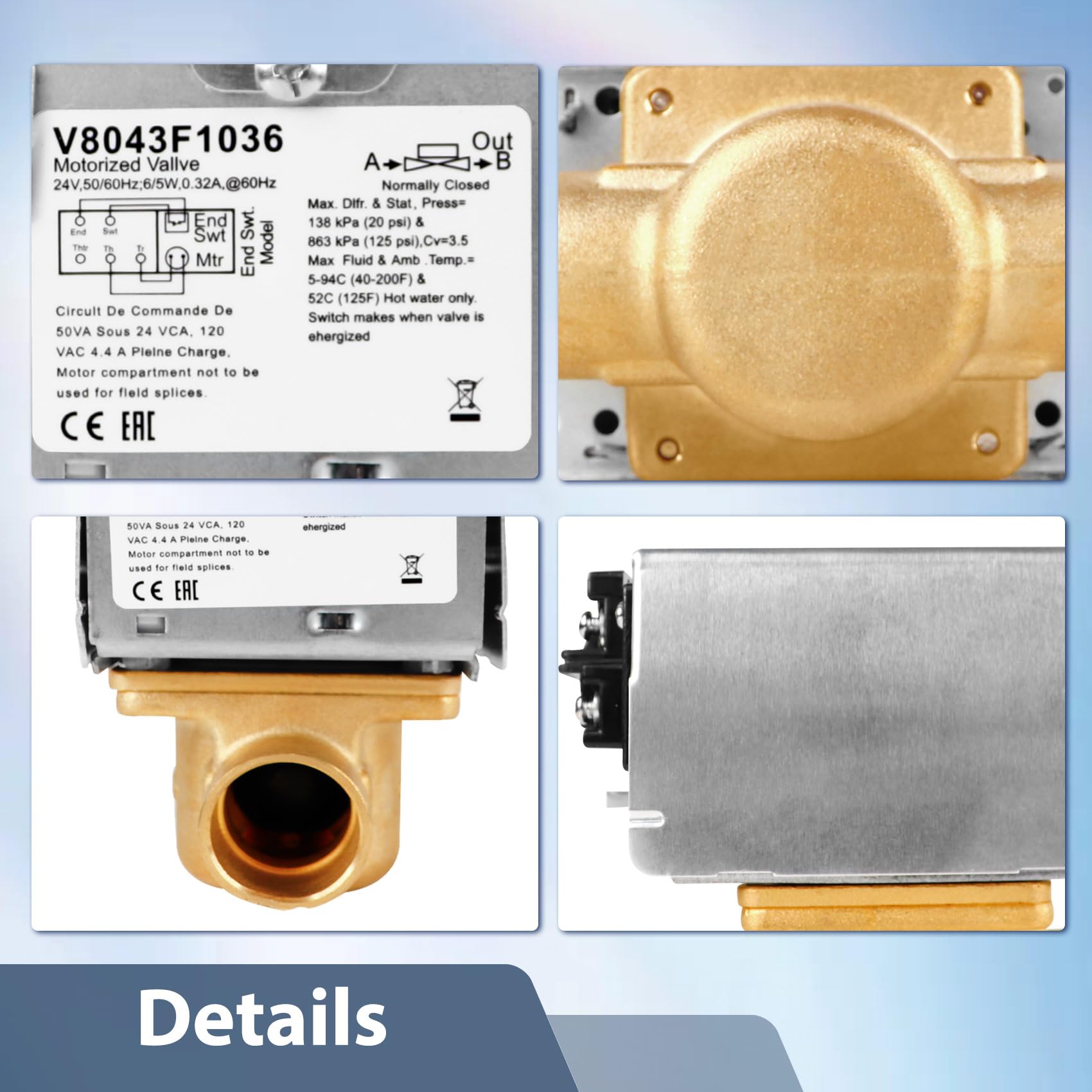 V8043F1036 Zone Valve for, Replaces V8043F1093 40003916-048/U