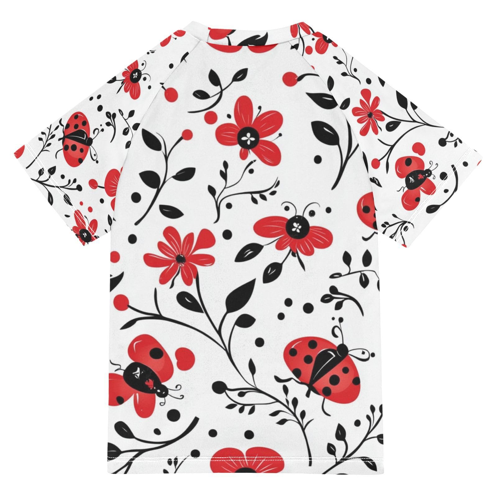 Jucciaco Boys Swing Shirts Ladybug Flower Red Insect Rashguard Short Sleeve Kids T-Shirts Sun UPF 50+