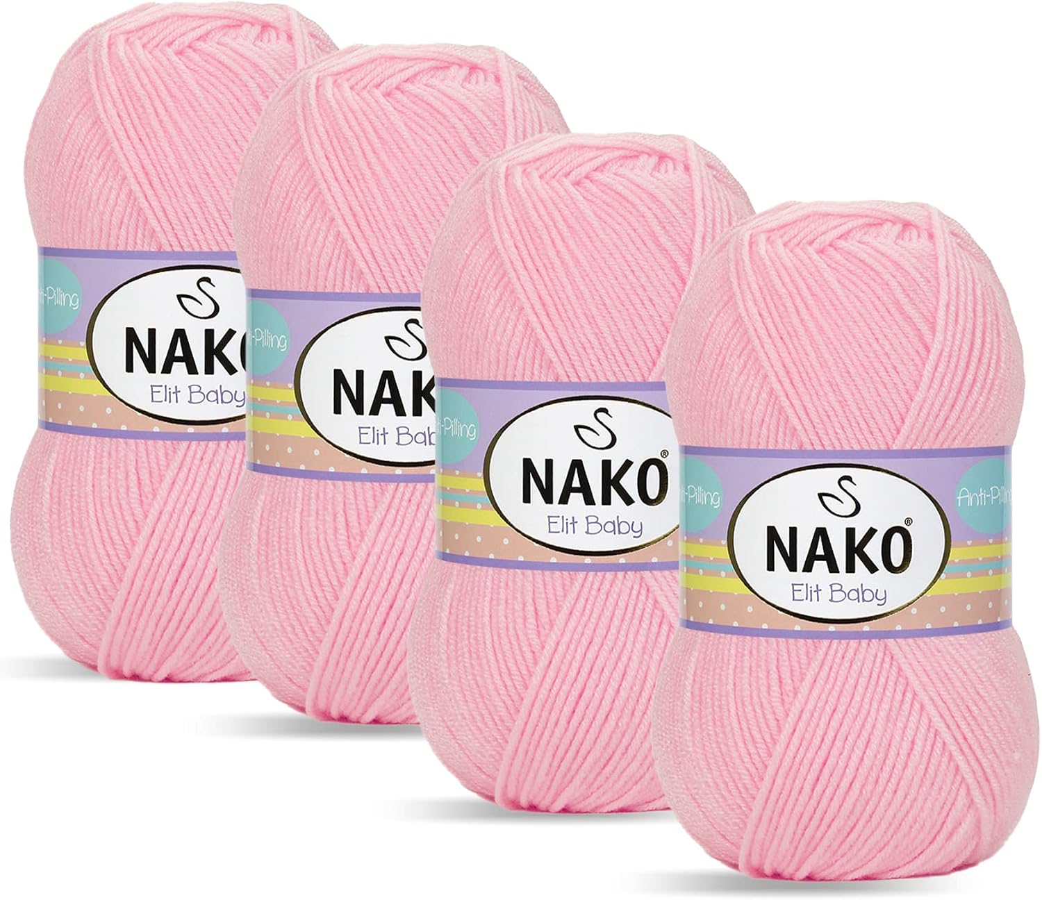 Nako Elit Baby,Baby Knitting Yarn,(4Pack),Anti-Pilling (Low-Pilling)Featured,Each Skein/Ball 100 g (3.5 oz) (Pink 23421)