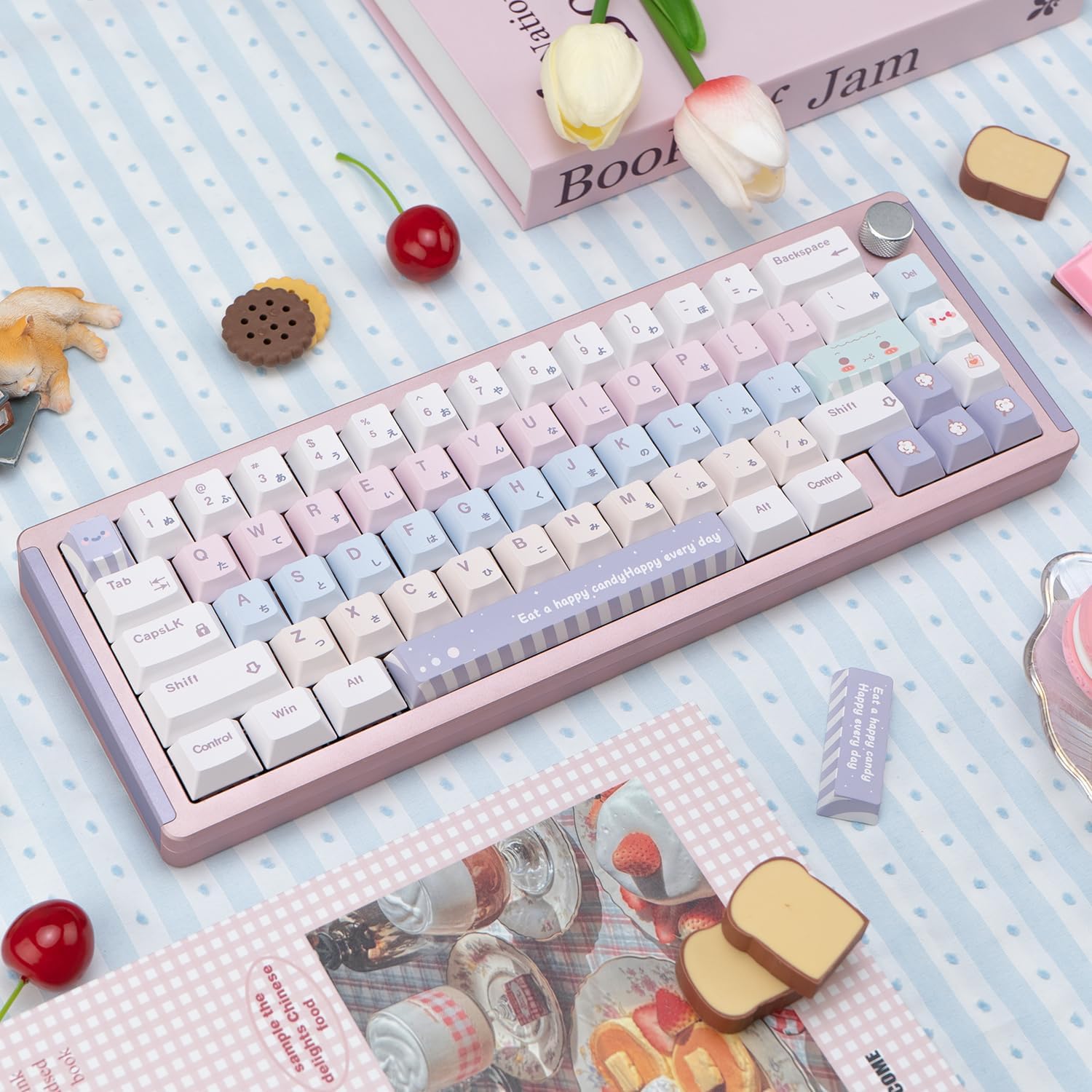 Custom PBT Keycaps 130 Keys Cute Candy Color Japanese Keycap Dye-Sublimation Cherry Profile Custom Keycaps Set for Cherry Gateron MX Swithes Mechanical Keyboards