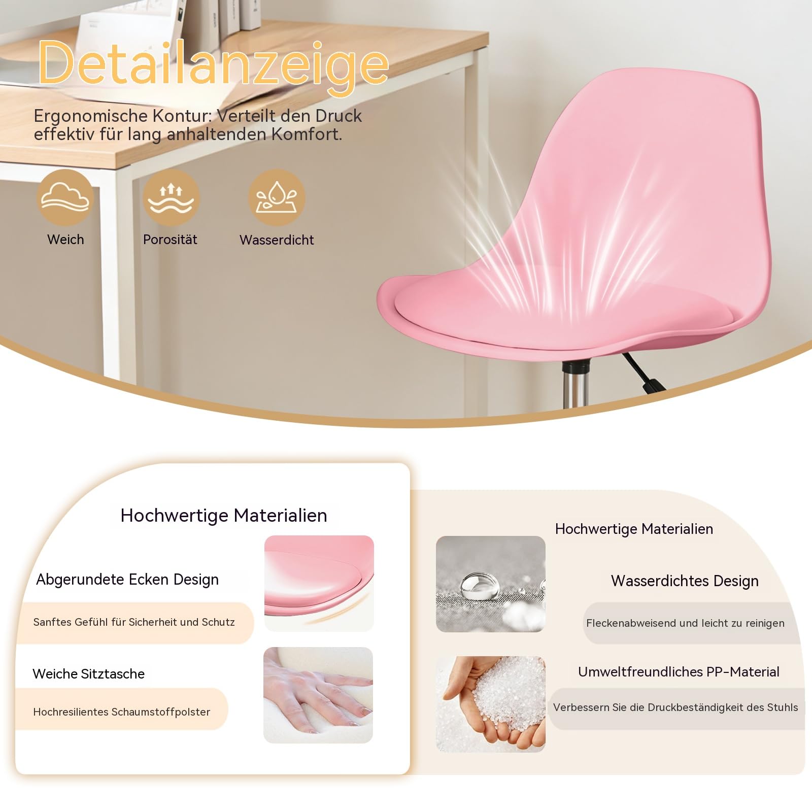 Kleiner Bürostuhl Ohne Armlehnen, Höhenverstellbar, Ideal als Jugendlernstuhl, Schreibtischstuhl mit Rückenlehne für Zuhause