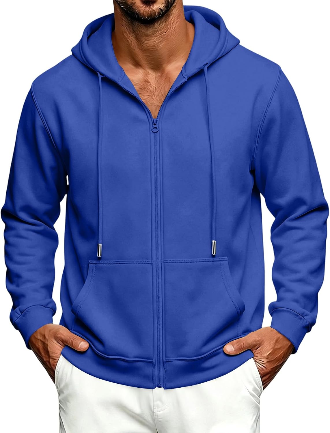Men's Hooded Fleece Solid Casual Jacket Long Sleeve Regular Fit Outerwear for Daily AW Outdoor Act