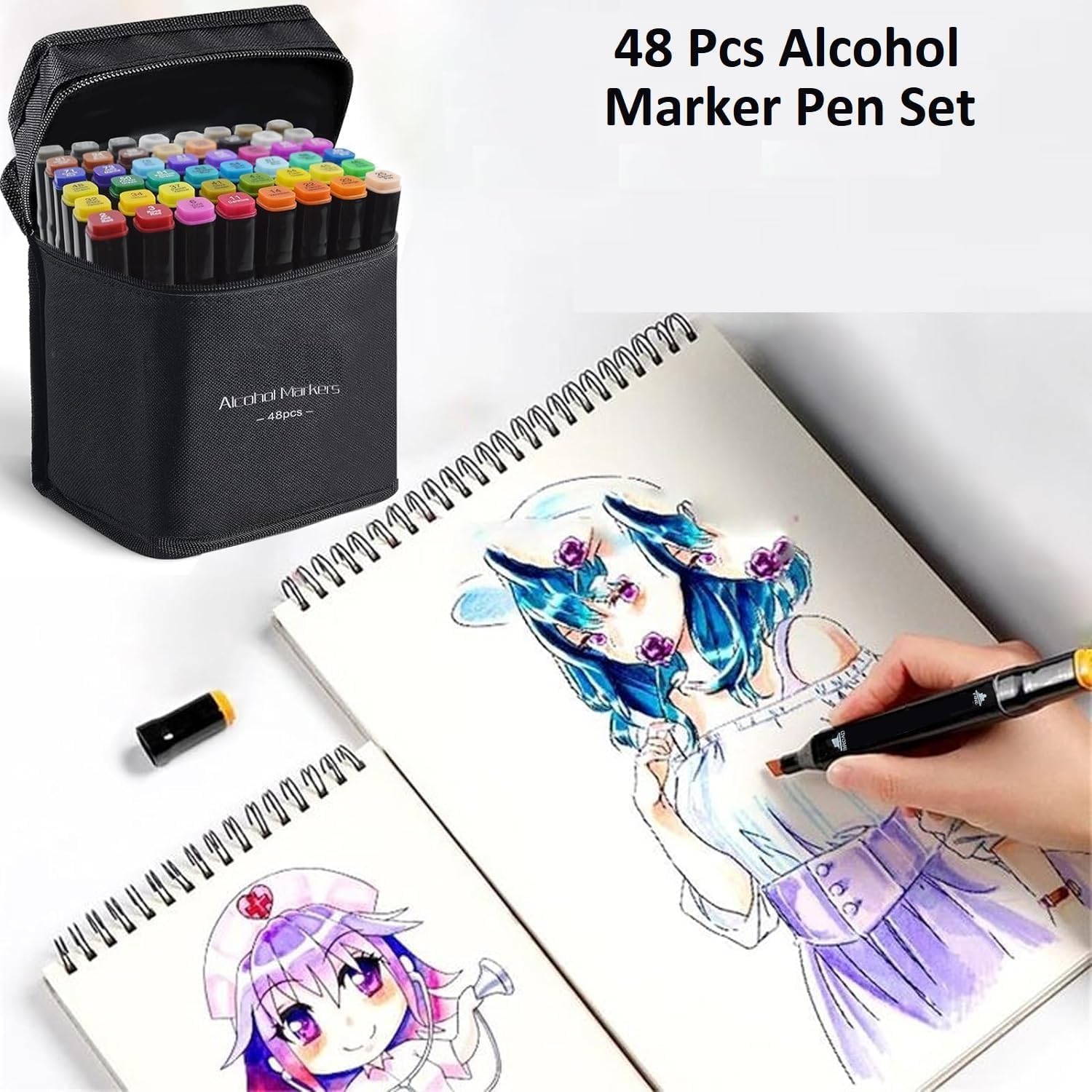SINGARO 48 Pcs Dual Tip Markers Colorful Art Markers,Sketch Pens Colours,Carrying Case For painting Sketching Calligraphy Drawing,Twin Head Permanet Colouring Marker Pen (Modern, 48, count) 2