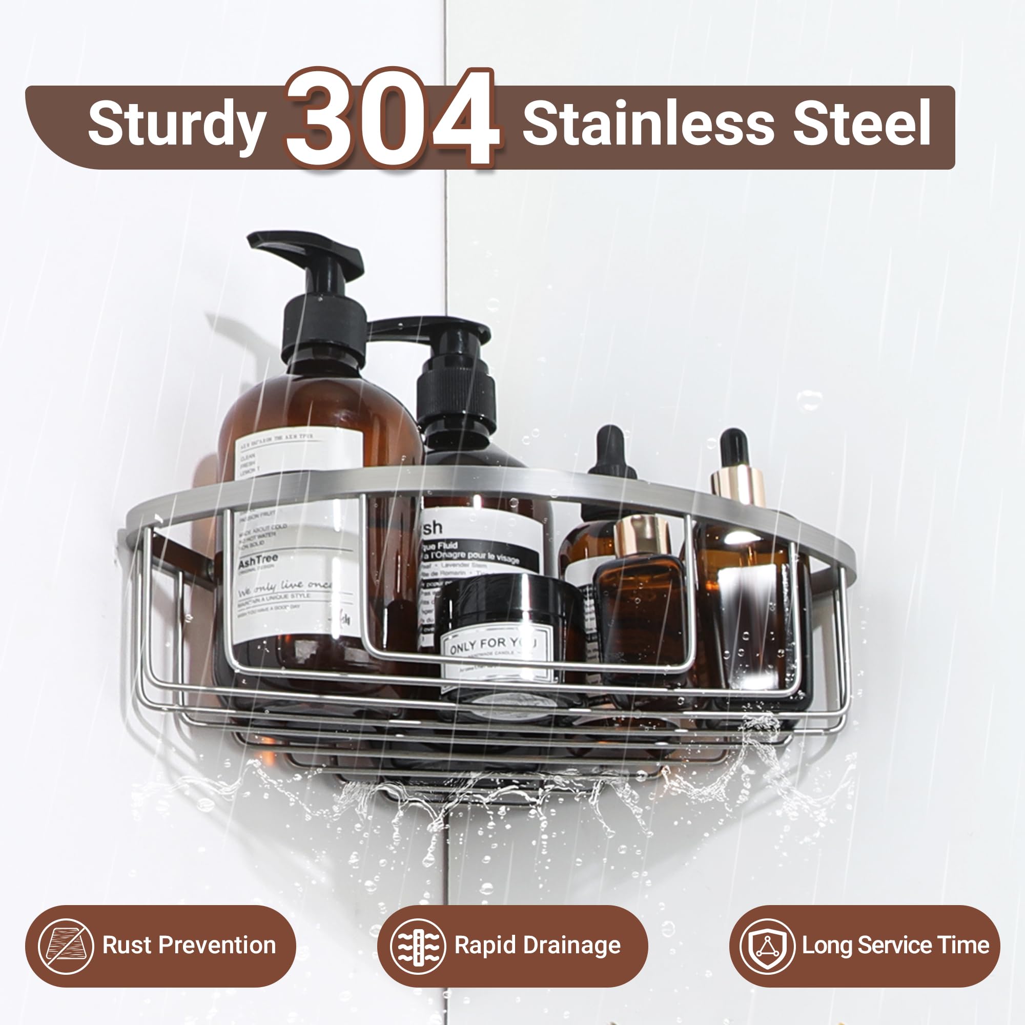 SAYAYO 2 Pack Corner Shower Caddy, Bathroom Corner Shelves Shower Storage Wall Mounted - Image 4