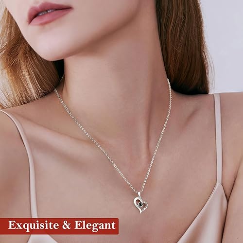 Miniatura 5 de Emibele Rosa rosa real preservada con collar de plata esterlina S925, rosa eterna con collar "I Love You" en 100 idiomas, caja de rosa con música y