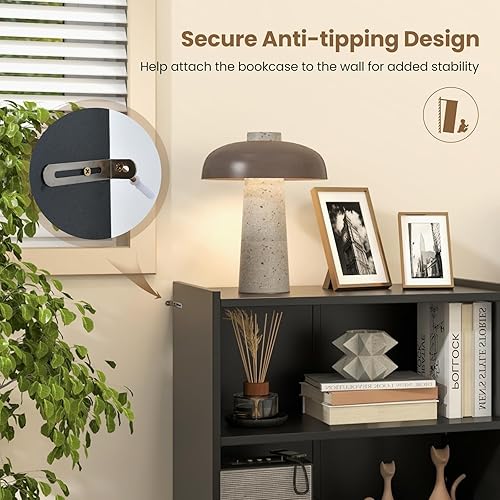 Miniatura 5 de Giantex Estantería de 3 cubos, color negro, estantería abierta de 3 niveles con estantes ajustables, dispositivo antivuelco, organizador de