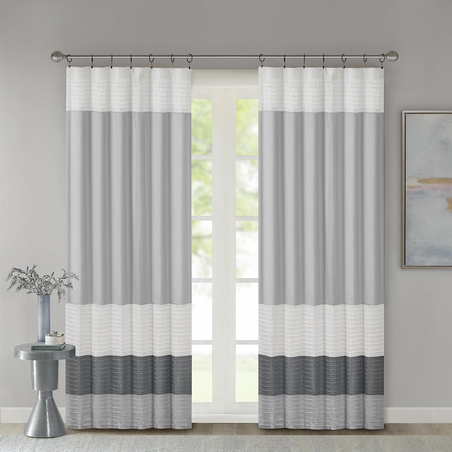 Madison Park Amherst Mantovana Per Finestra In Finta Seta – 127x45 Cm, Colori Nero E Argento, Con Fodera, Tasca Per Asta