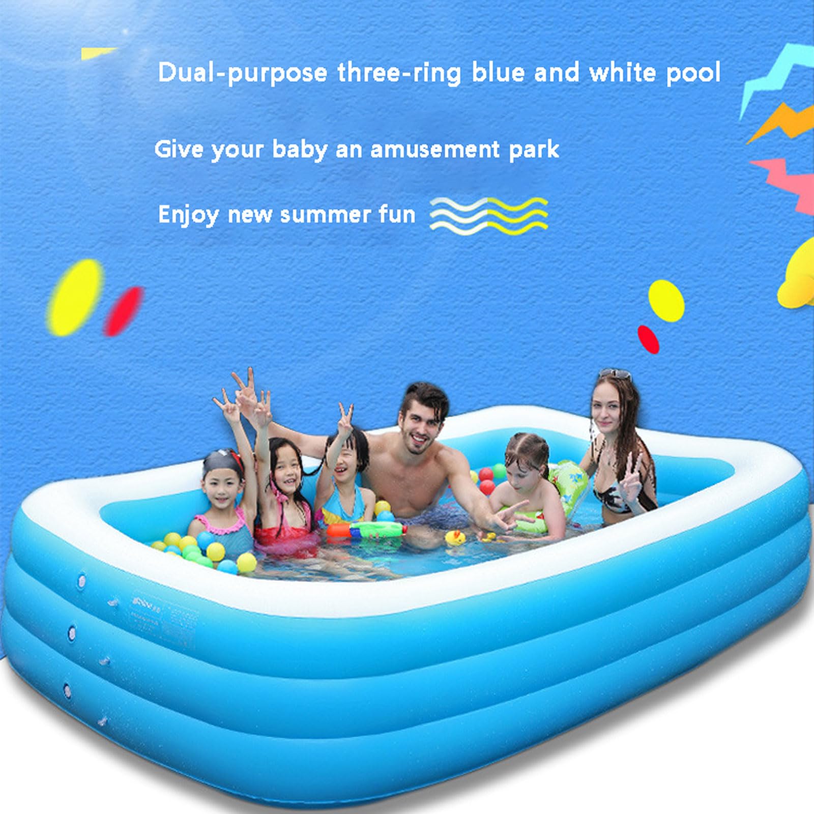 Piscina rettangolare gonfiabile 305x175 cm, PVC spesso, centro nuoto familiare, cassaforte, divertimento all'aperto multi-stanza, facile da riporre.
