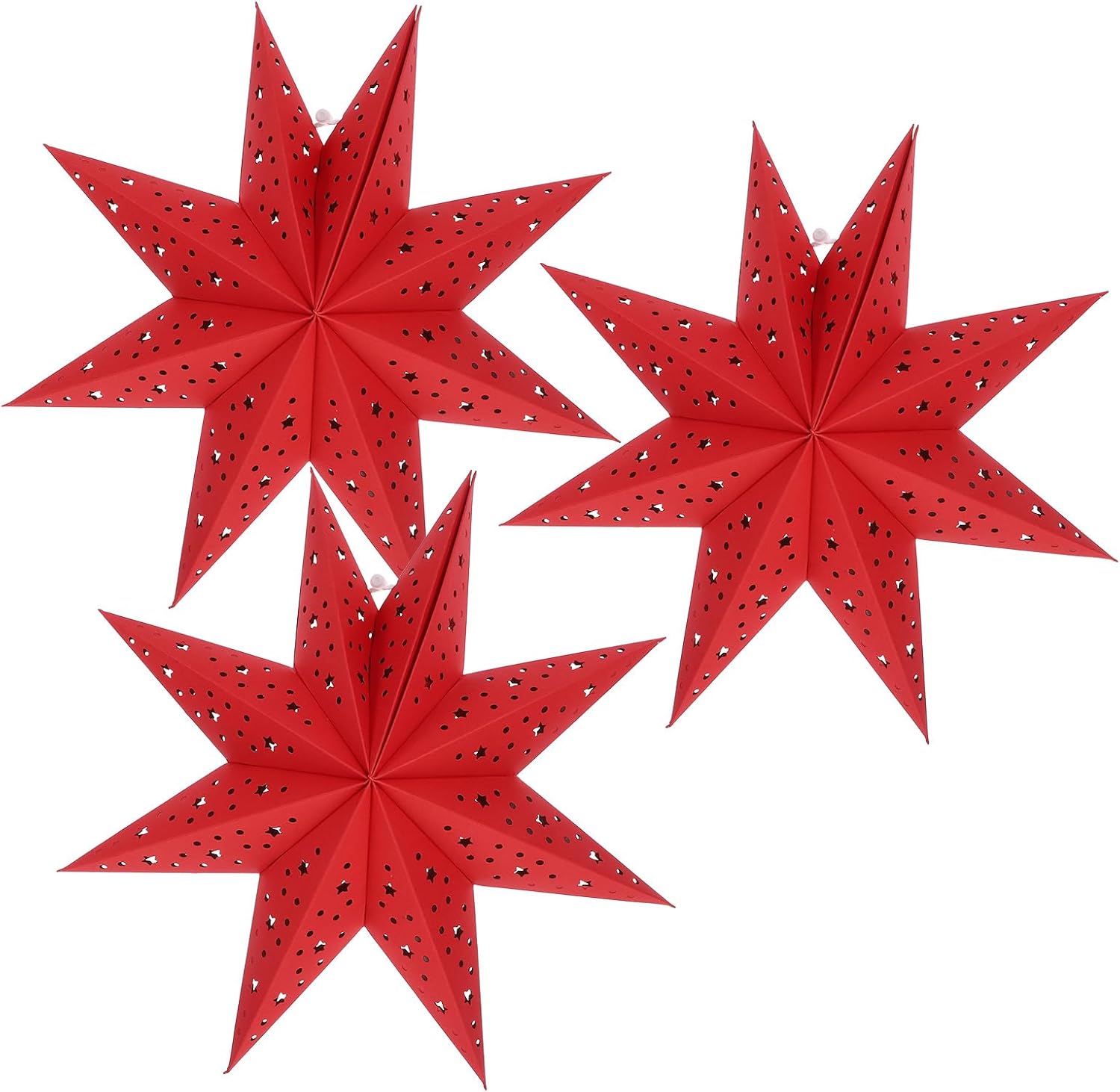 Kisangel 3Pcs Hanging Paper Star Lantern Lamp Shades 13.8 Inch Christmas Decorations for Home Holiday Party Festival Ambiance
