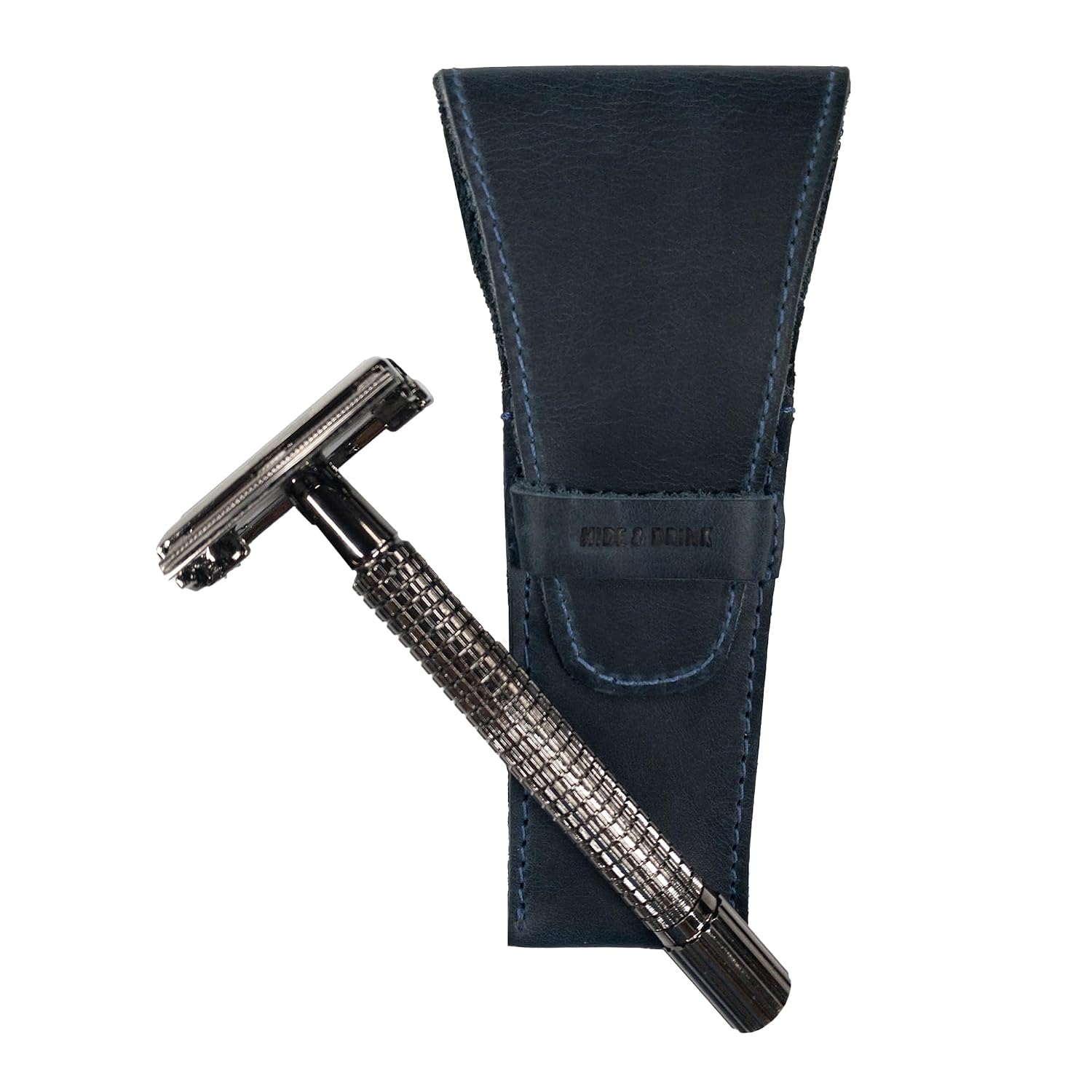 Hide & Drink, Leather Safety Razor Case, Shaving Accessories, Personal Care Essentials, Handmade (Slate Blue) image 3