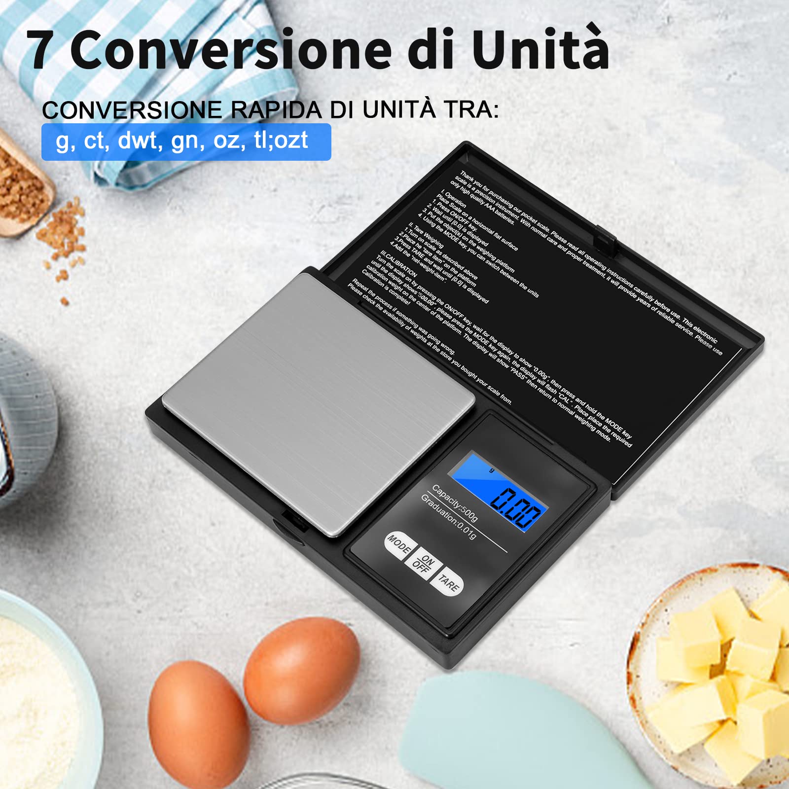 Vinabo Precisieweegschaal, 700 g/0,01 g, draagbare sieradenweegschaal, 0,01 g, digitaal Pro pocket, met lcd-display en 7 eenheden, tarra-functie, voor keuken, koken, koffie, medicijnen