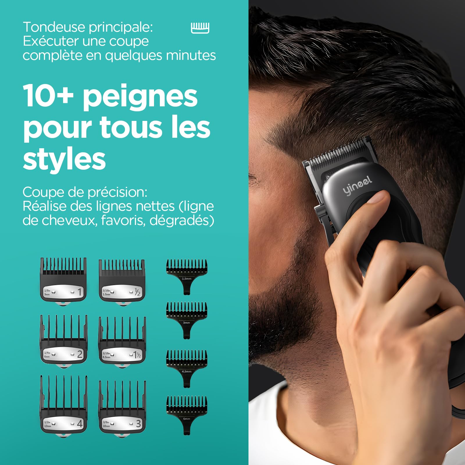 Yineel Tondeuse Cheveux Hommes Professionnelle, Kit Tondeuse Barbe et Cheveux sans Fil, Tondeuse Électrique avec Lame Céramique et Coupe-Cheveux de Précision, Cadeau pour Homme/Femme/Famille/Barbiers