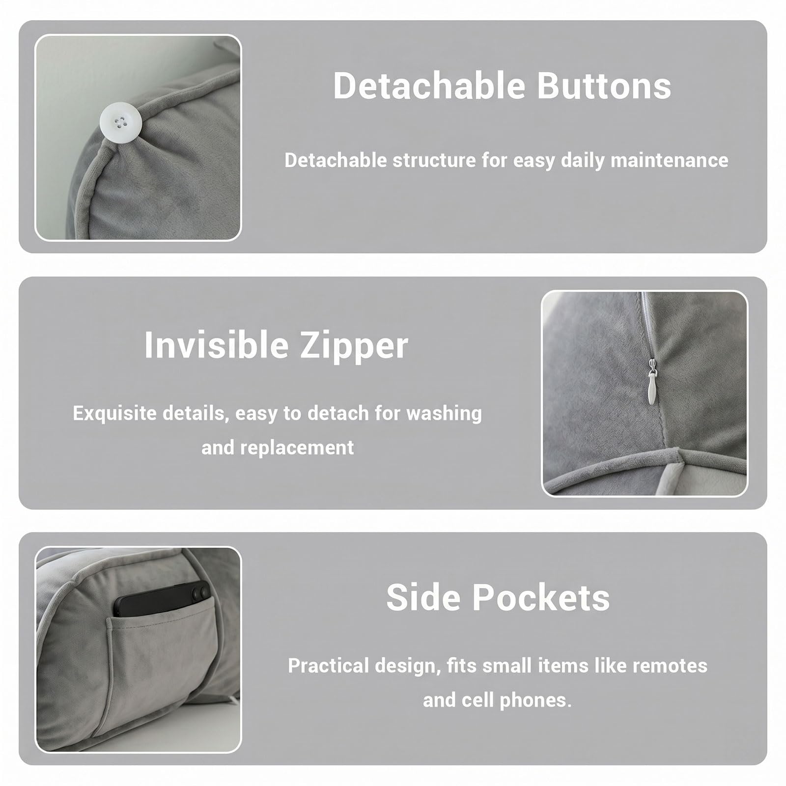 Cojín de lectura para cama y sofá ergonómico con cojín cervical, cojín de respaldo grande con espuma viscoelástica, cojín de apoyo lumbar con bolsillos, cojín de lectura para leer, relajarse