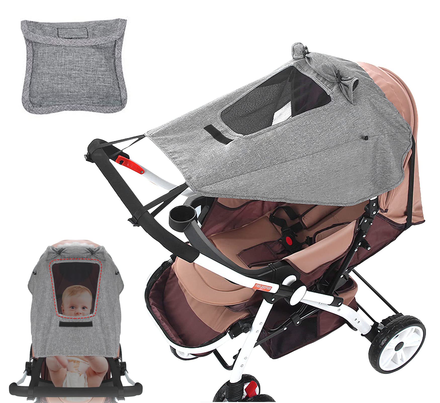 Baby Pram Sun Shade, Universal Stroller Buggy Sun Canopy, Awning UPF50+ Pushchair Parasol Accessories Can Slide Freely for UV Protection, Sun Protection, Light Blocking