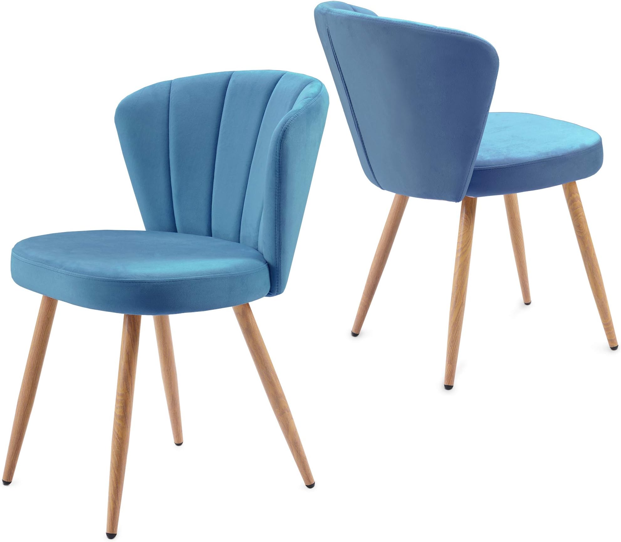 Dining Chair Velvet Fabric Upholstered Armchair Dining Living Bedroom Chair (Blue, 2)