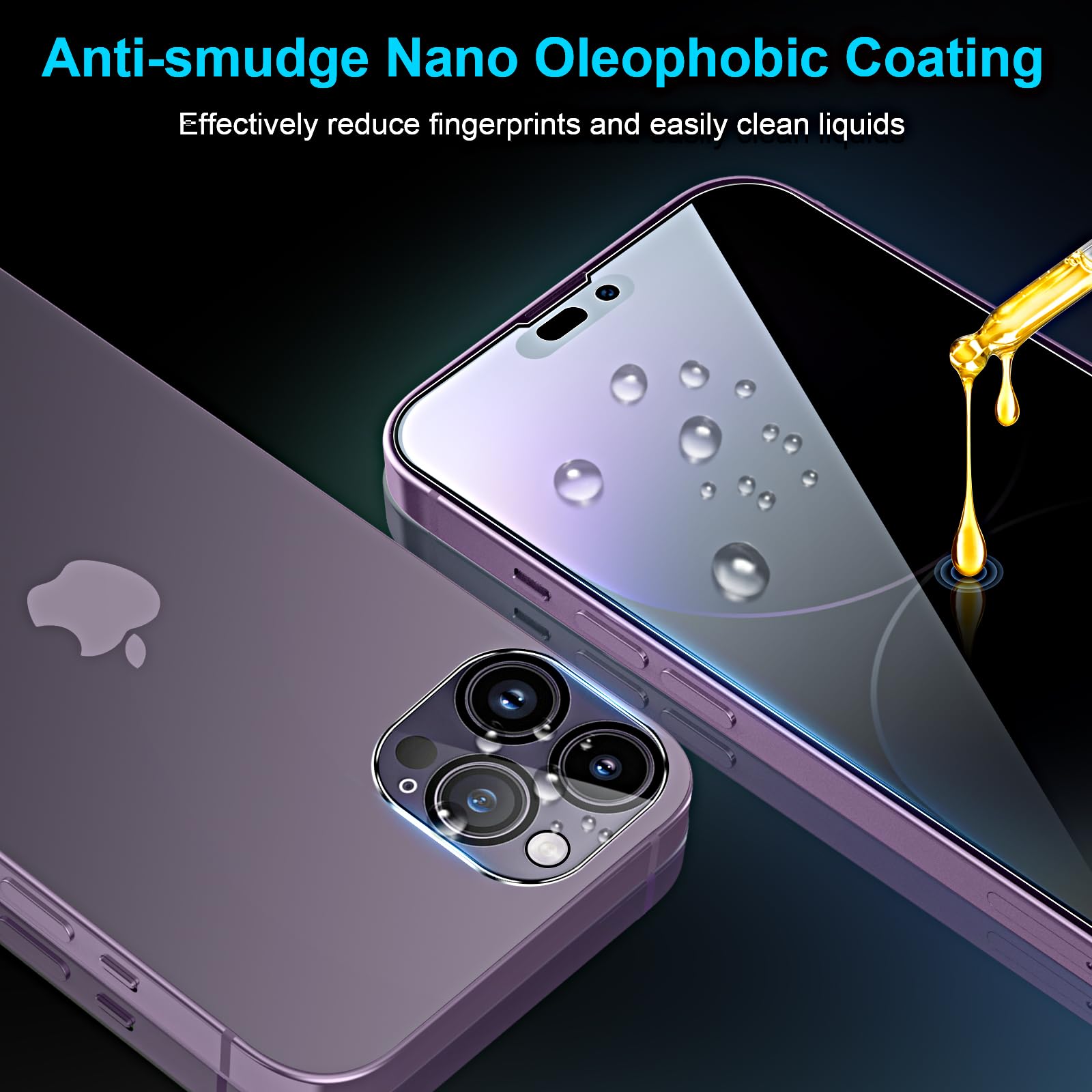 QUESPLE [2+2 Pezzi] iPhone 14 Pro Privacy Pellicola Protettiva(6.1 Pollici) e Protezione per Obiettivo Della Fotocamera, (Vetro Privacy) Anti Spy in Vetro Temperato con Strumenti di Installazione