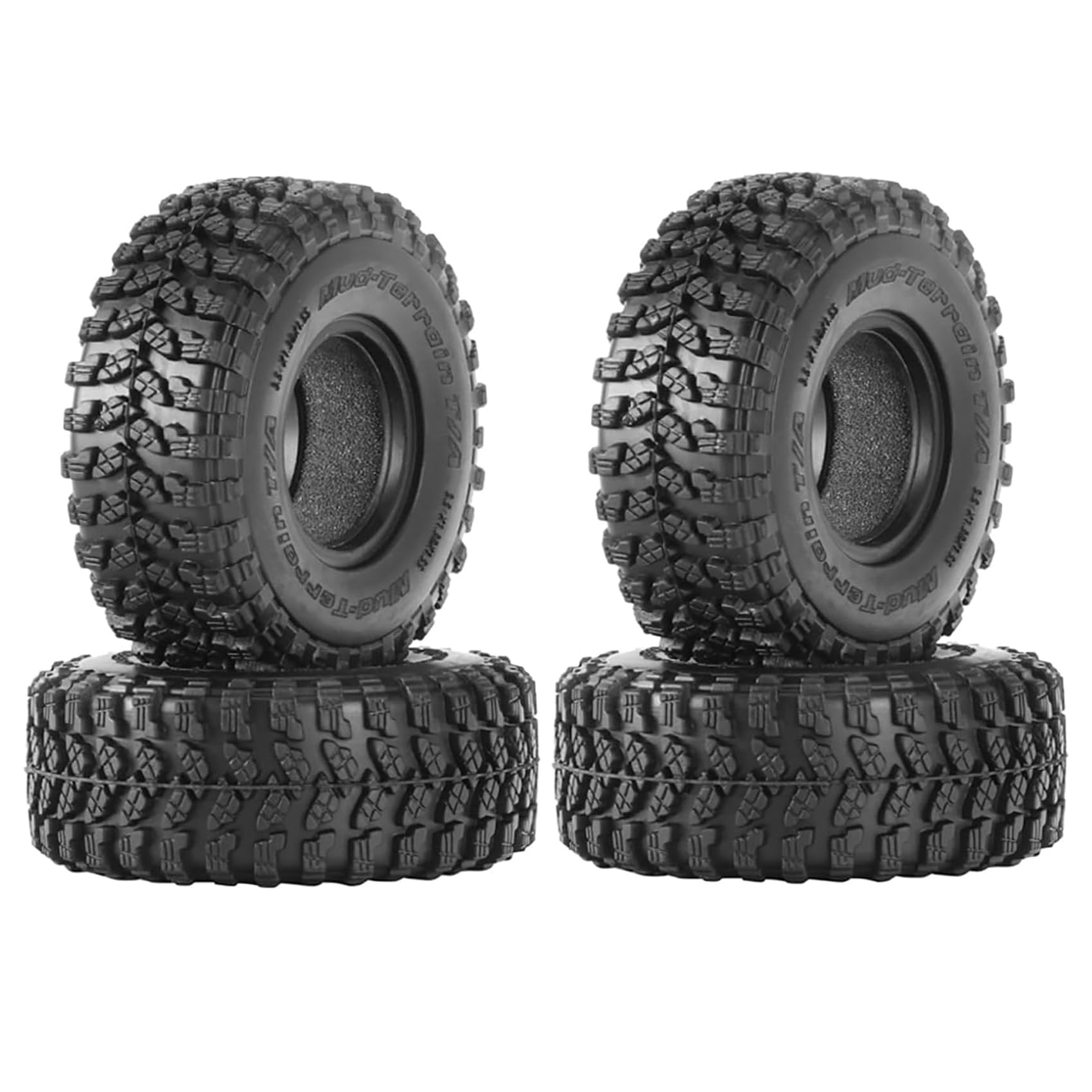 RC Car Tires,KIINGCOO 4PCS 1.55 inch Mud Wheel Tyre Terrain Crawler Rubber Tires Foam Insert for 1:10 RC Crawler Car for Axial 90069 TF2 D90 CC01 LC70 Tamiya MST JIMNY UTB18 (90x25mm-C)