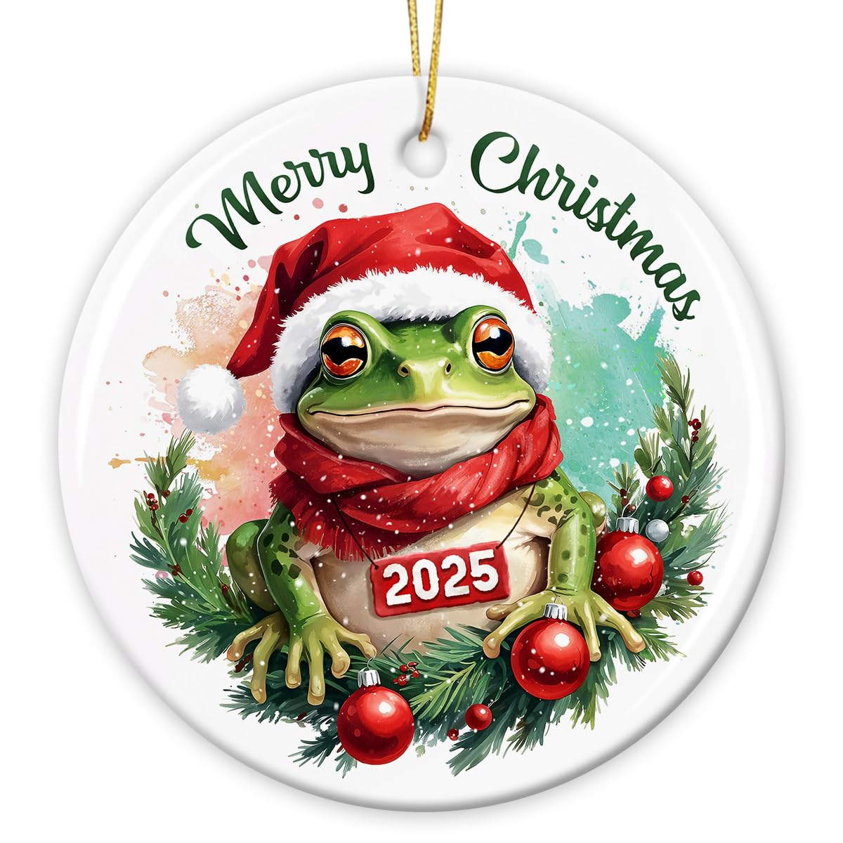 Lustiger Frosch Weihnachtsschmuck 2025, festliche Geschenke für Tierliebhaber, Herpetologie-Fans, niedlicher Weihnachtsmann Frosch Baumdekor mit rotem Schal, natürliches Leben Keramik Ornament für