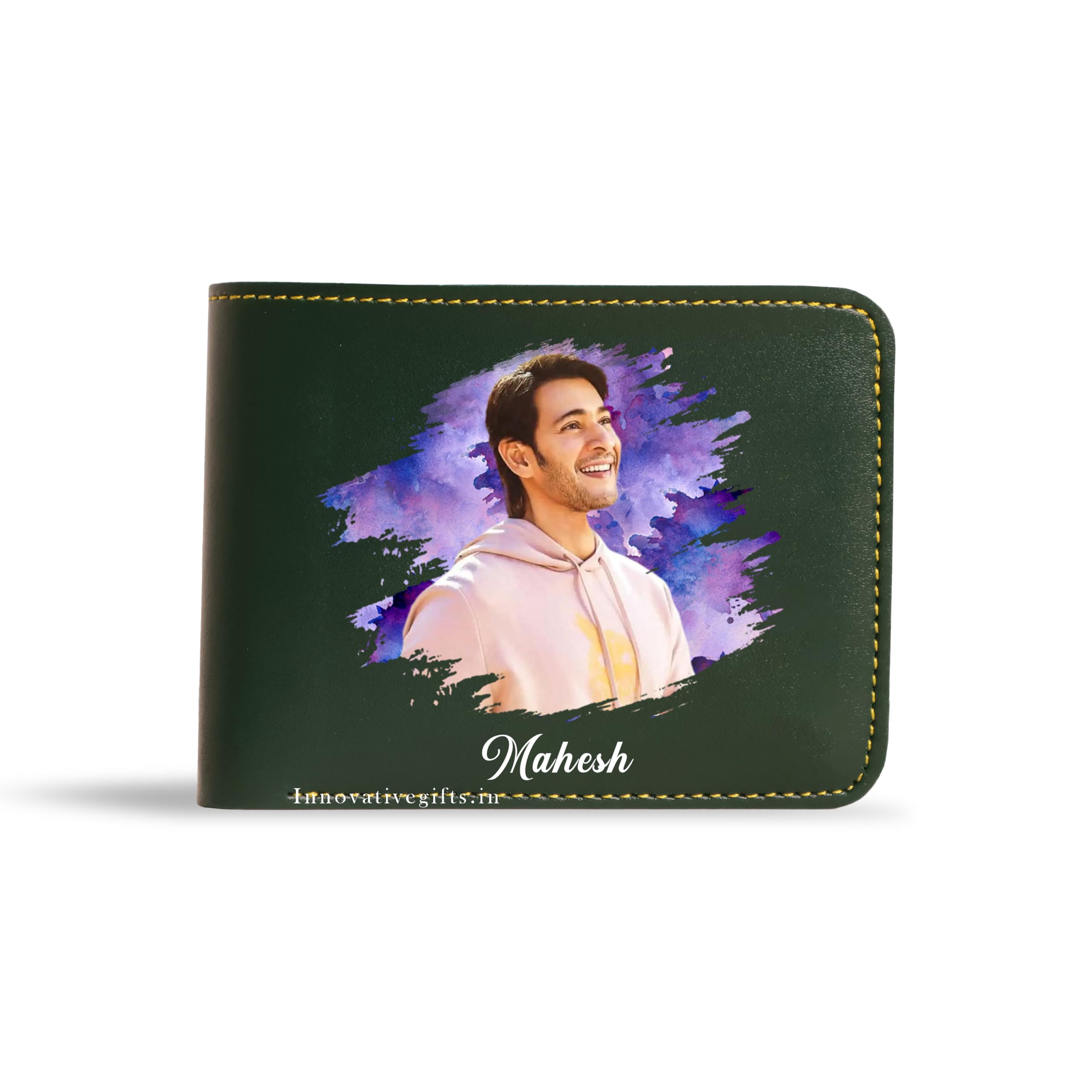 Men's Personalized Printed Wallet with Custom Name I Customized Slim Stylish Leather Purse I Unique Birthday Anniversary Gift for Men Boy Love Husband Employees Clients (Olive)-image-3
