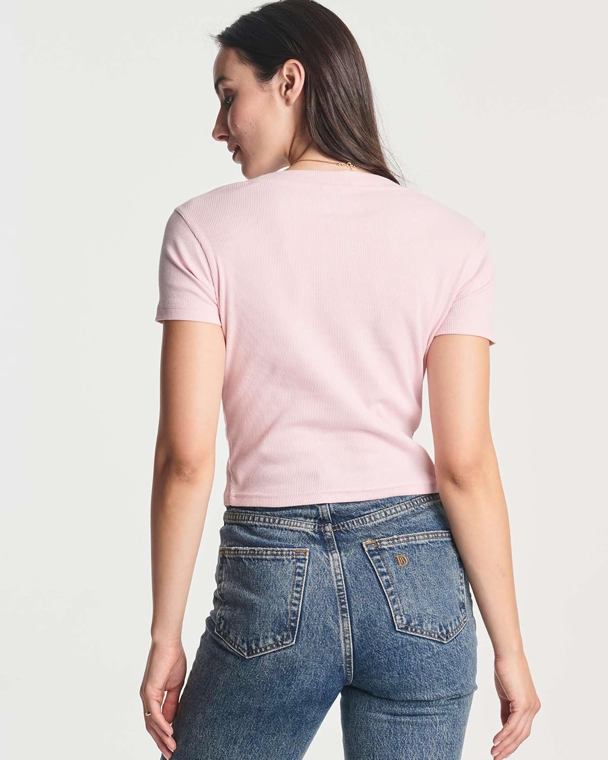 Real Essentials 4-Pack: Women's Short Sleeve Ribbed Knit Cotton Crew Neck Crop Top T-Shirt - (Available in Plus) - Image 4