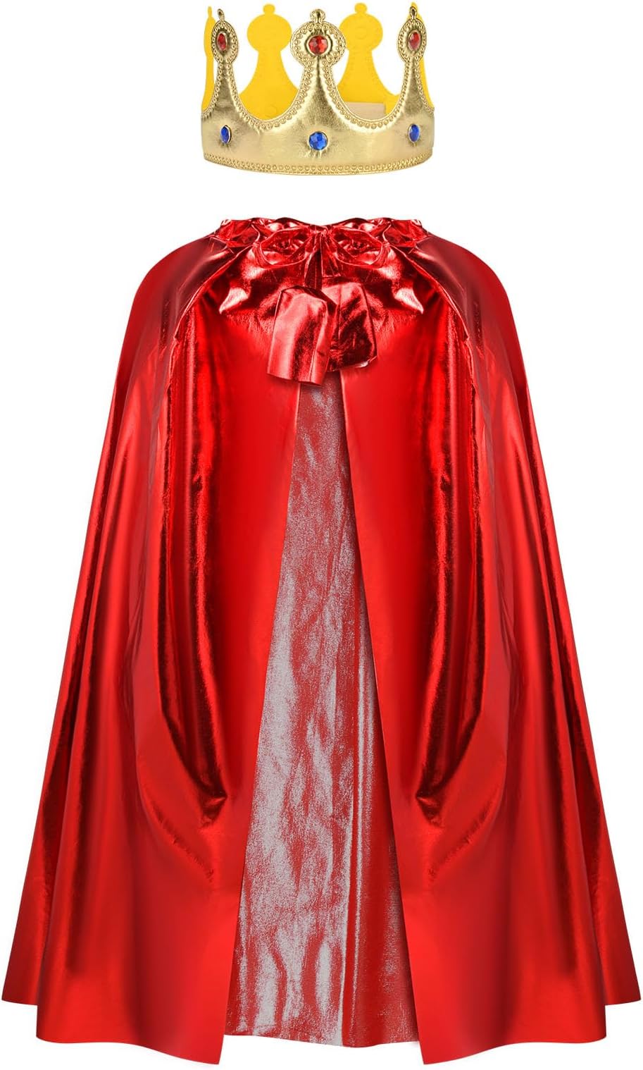 AOOWU Adult Prince Cape, Cape with Crown, Adult King Cape with 1 Crown, Queen Robe with Crown for Fancy Dress as King, Carnival and Theme Parties, Shiny