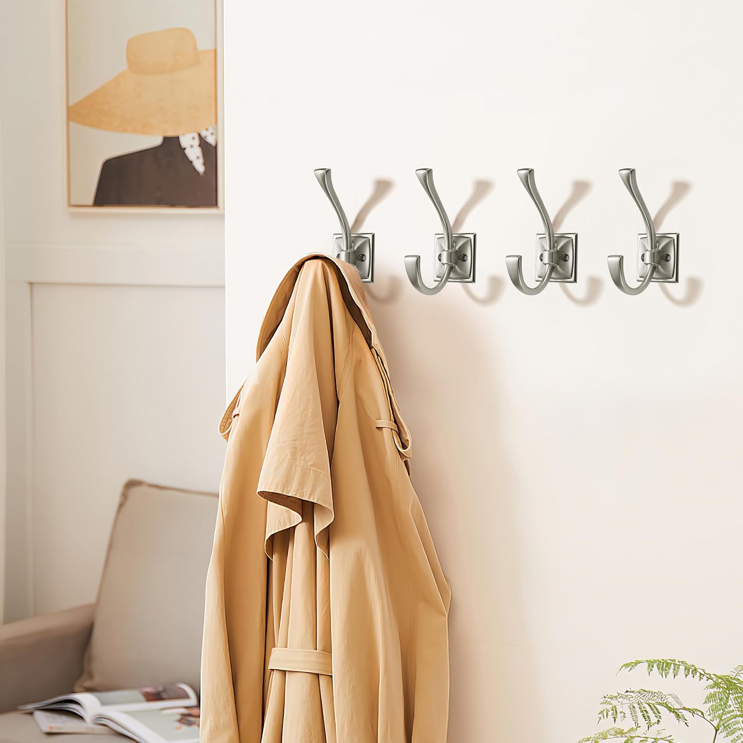 khtumeware Wall Hooks,5 Pack Coat Hooks Hardware Towel Hooks for Hanging Coats Matte Brushed Nickel Robe Hooks Wall Mounted with Screws for Key, Towel, Bags, Cup.