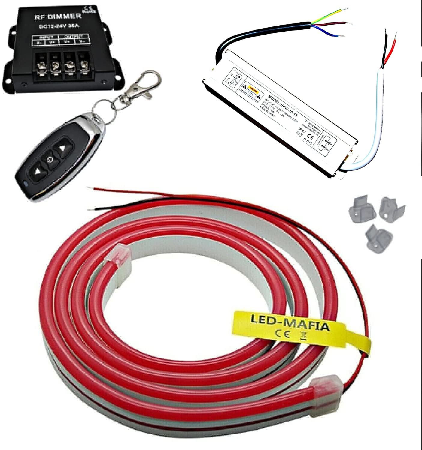 12V / 230V (Netzteil) + Fernbedienung Dimmer + LED Streifen Stripe Licht Unterbankbeleuchtung Saunabeleuchtung Saunalampe (3m - 23,33€/m, warmweiß)