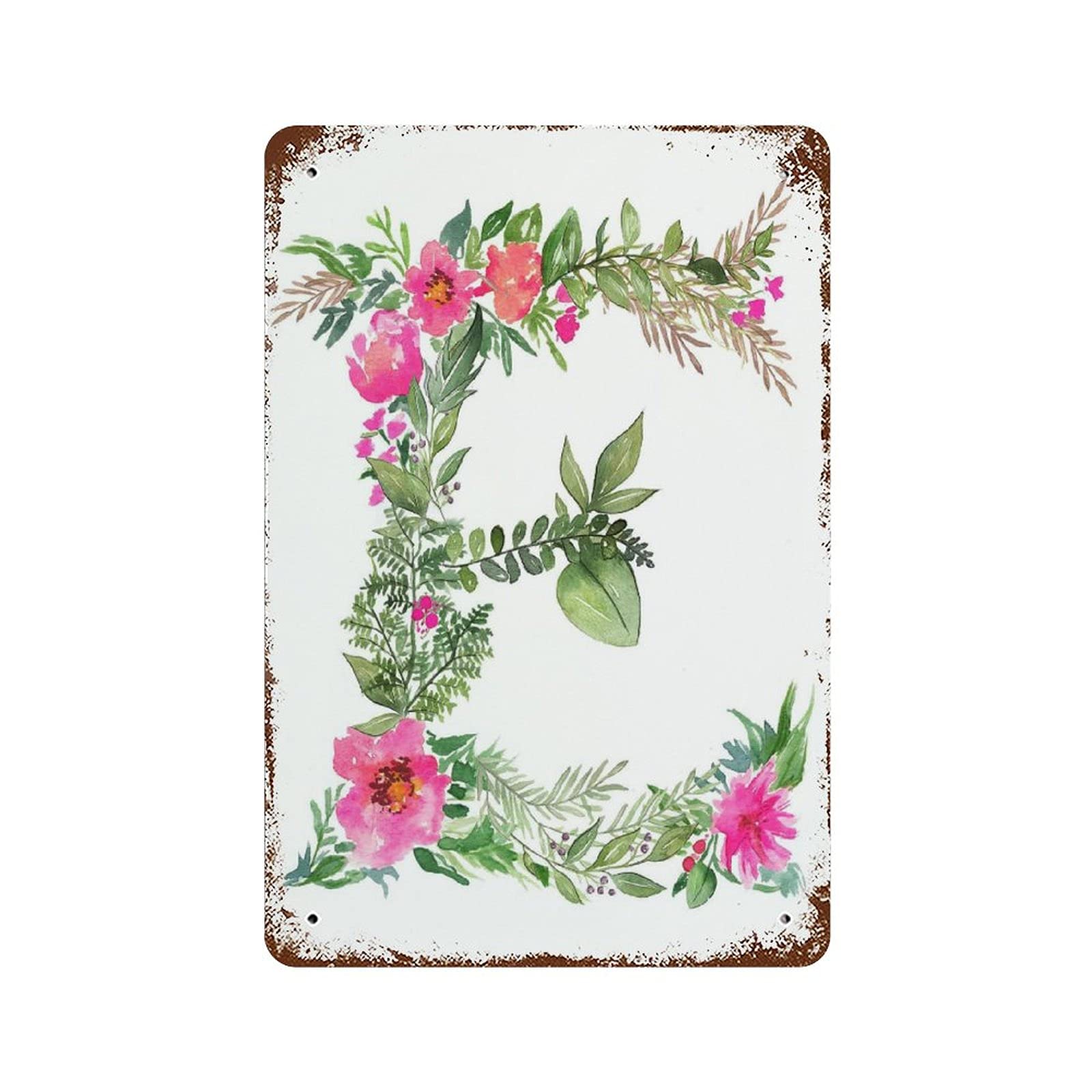 peiyeety Initial Letter E Wall Letters Nursery Letters Floral Initials Botanicals Playroom Anique Metal Tin Sign for Men Women Decor Aluminum Sign Wall Sign for Bars Restaurants Cafes Pubs 8x5.5 Inch