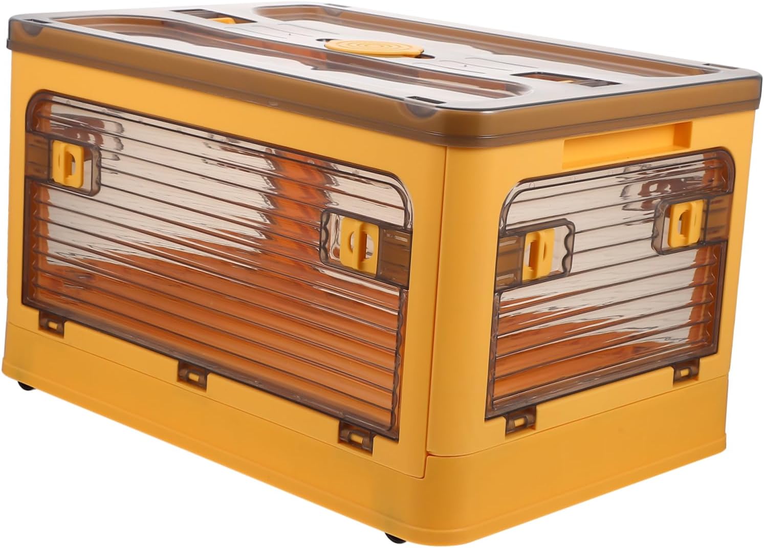 Foldable Storage Bin with Lid Portable Stackable Organizing Box for Bedroom Desk Countertop Strong Bearing Capacity Transparent Yellow Small Storage Container