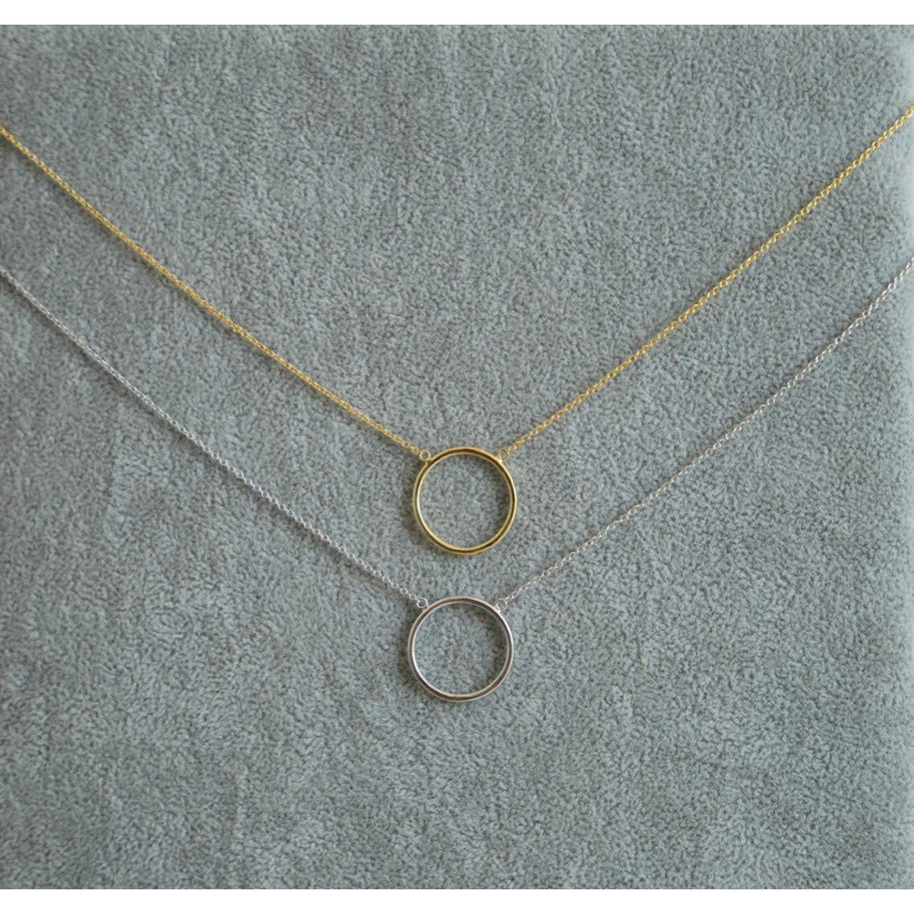 Collana con ciondolo per donna, moda, elegante, argento sterling 925, semplice cerchio geometrico rotondo, lucidato, delicato, minimale, cavo, cerchio, catena in argento minimalista