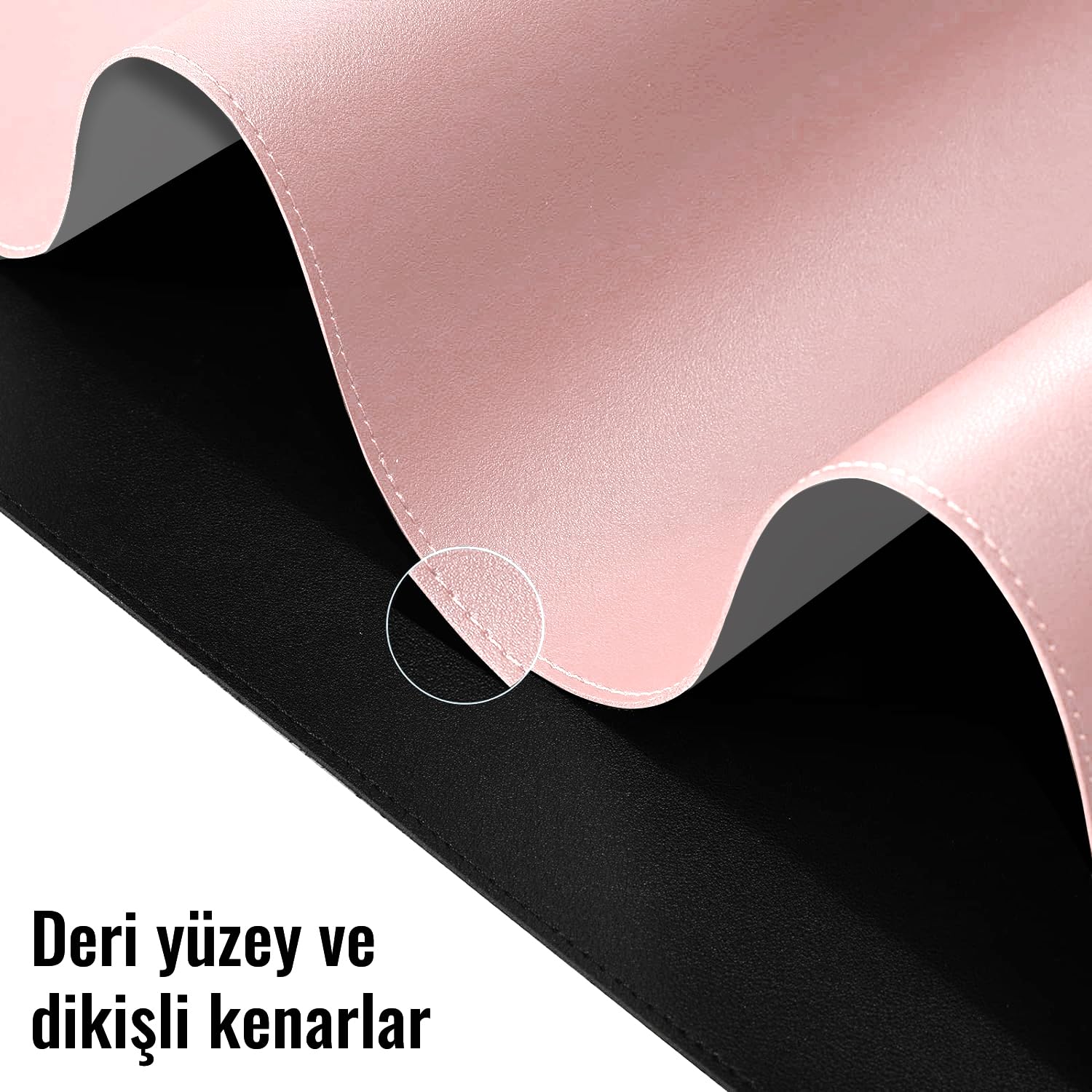 Klasse Çift Renk Dikişli PU Deri Masa Matı 80x40 Cm Mousepad, Su Geçirmez Masa Sümeni, Çift Taraflı Kullanım, Dizüstü Bilgisayar/Ofis/Ev için, Kaymaz Taban (Pembe Ve Gri)