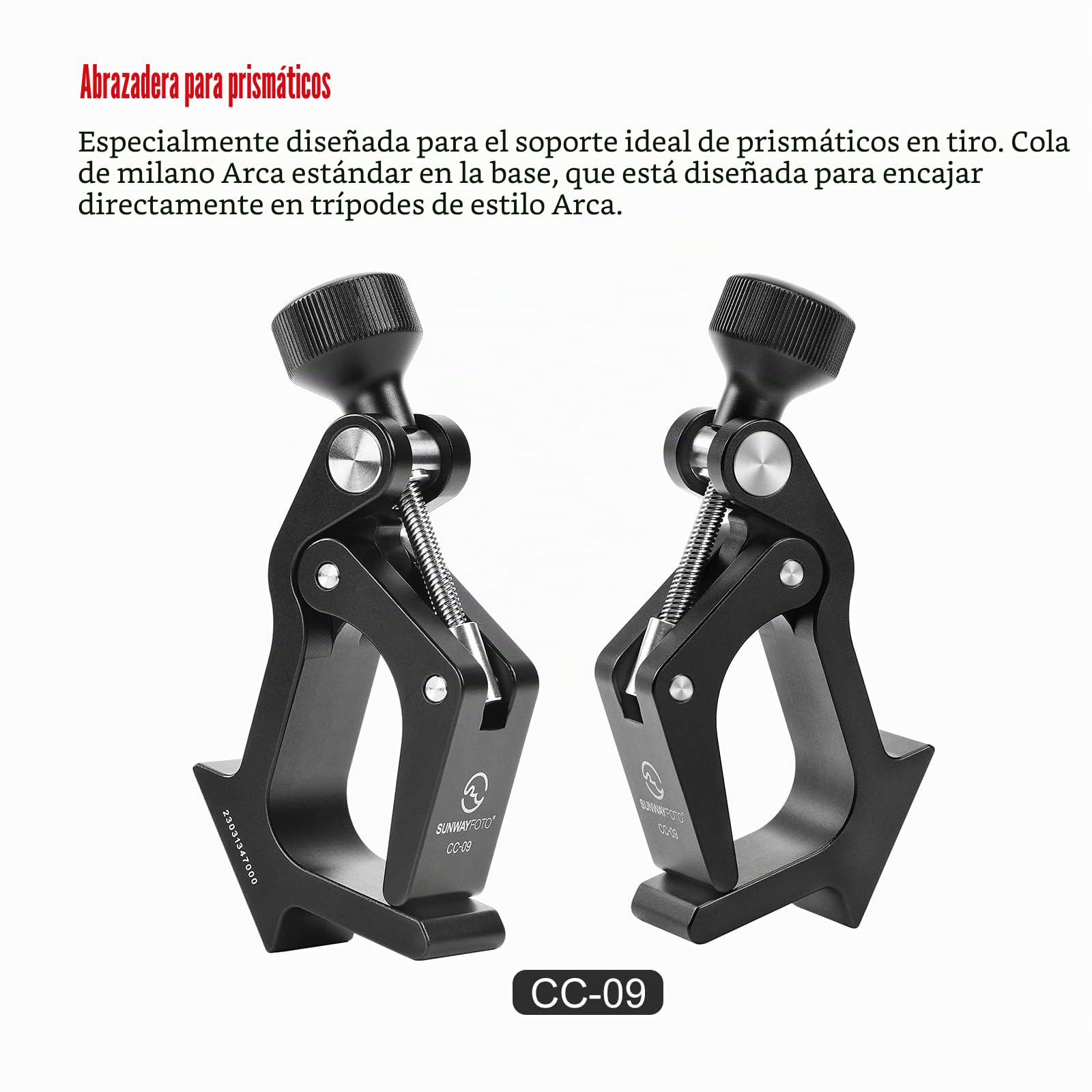 SUNWAYFOTO CC-09 - Adaptador Universal para prismáticos de trípode con Adaptador Arca Swiss, Compatible con Todos los trípodes 1/4 y 3/8