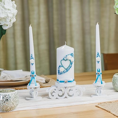 Miniatura 3 de Unity - Juego de candelabros color azul, pilar de 6 pulgadas, 10 pulgadas, mesas decorativas para fiesta, juego de velas de unidad de boda