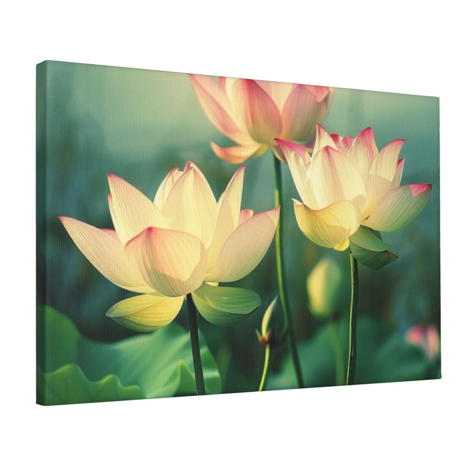 YKLJG lotus flower Printed Wall Art Canvas Prints 45x30 CM Wooden Framed Picture Painting Artwork for Bedroom Kitchen Home Office Decor