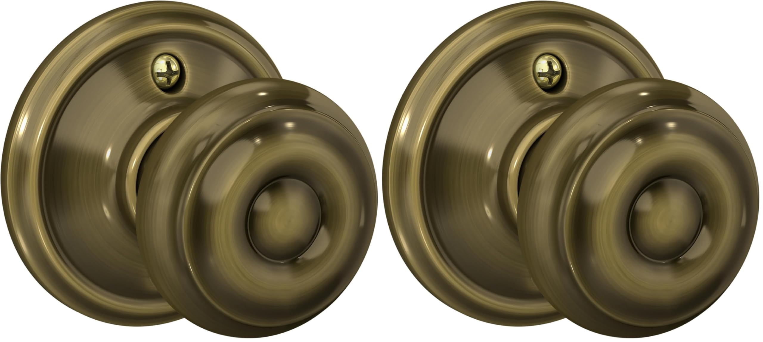 SCHLAGE F170 GEO 609 Georgian Door Knob, One Sided Non-Turning Dummy Door Handle, Antique Brass (Pack of 2)