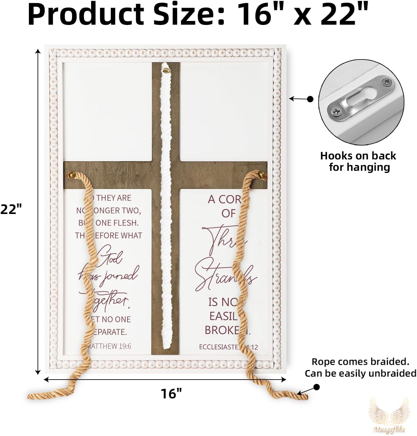 A Cord of Three Strands Wedding Ceremony Sign 16×22 in – Unity Rope Cross Braid for Wedding Unity Ideas with Bible Verses, Rustic Farmhouse Marriage Sign for Couples, Christians