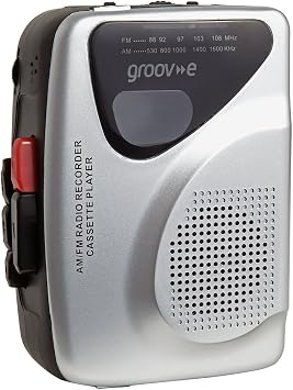 Groov-e Retro Personal Cassette Player and Recorder with AM/FM Radio - Built-in Speaker & Microphone, One-Touch Recording, Belt Clip and Earphones Included - Silver