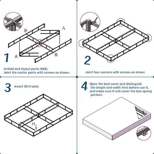 Miniatura 6 de EZBeds Muelles de caja doble, solo somier de metal de 7 pulgadas, base de colchón individual con funda de tela, fácil montaje, sin ruido,