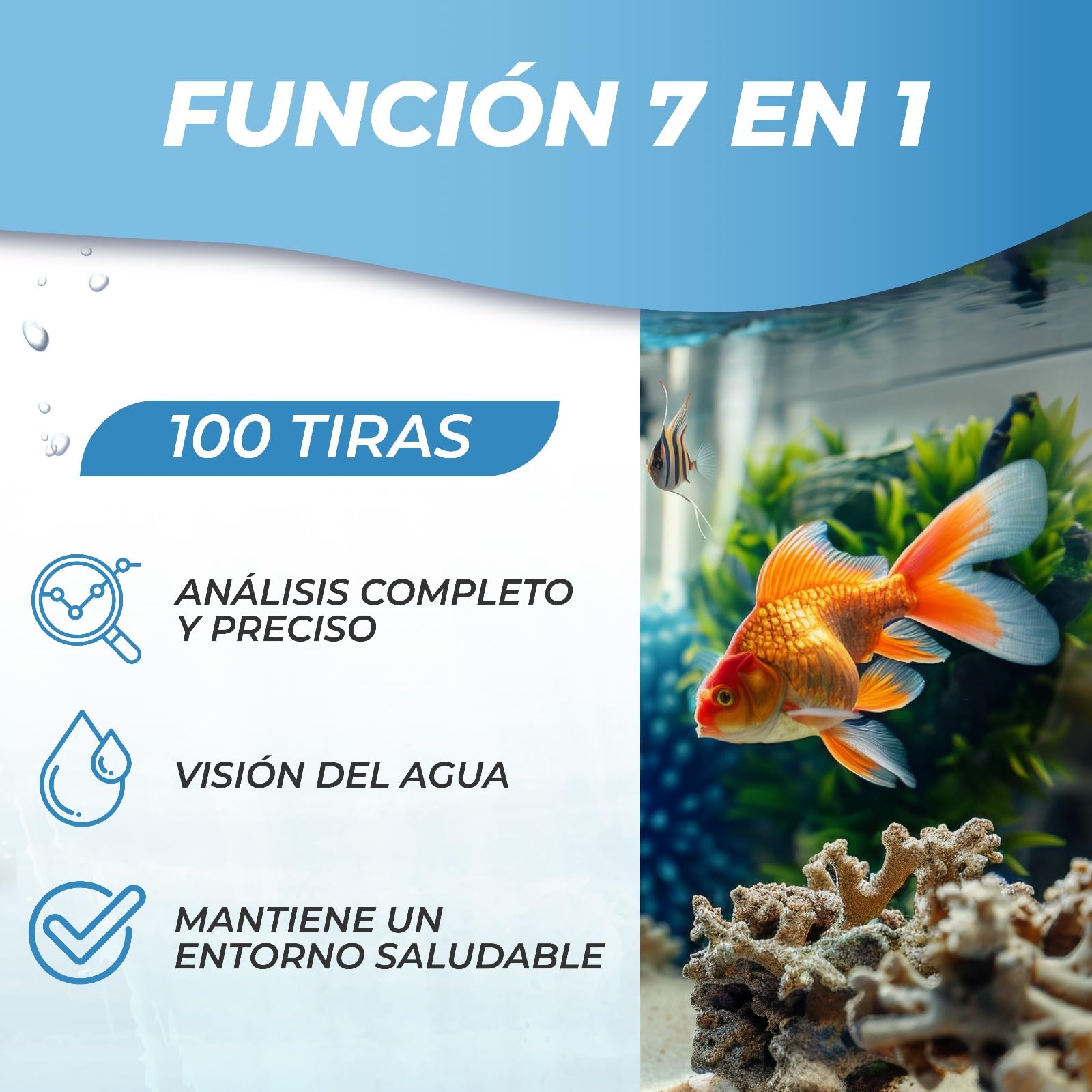 100 Tiras Reactivas 7 en 1 para Control del Agua Dulce del Acuario – Medición de 7 Parámetros con Bote de Regalo para Tiras Usadas. Set acuario