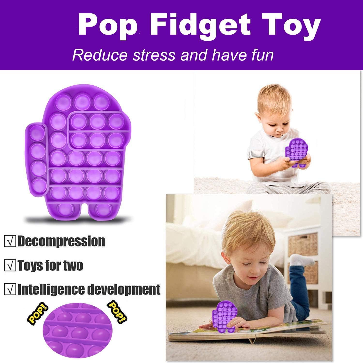 HALOFMEE Soft Silicone Push Bubble Pop Bubble Fidget Sensory Toy Poppet Fidget Toy Pop Fidget Bubble Popping Game (Purple)