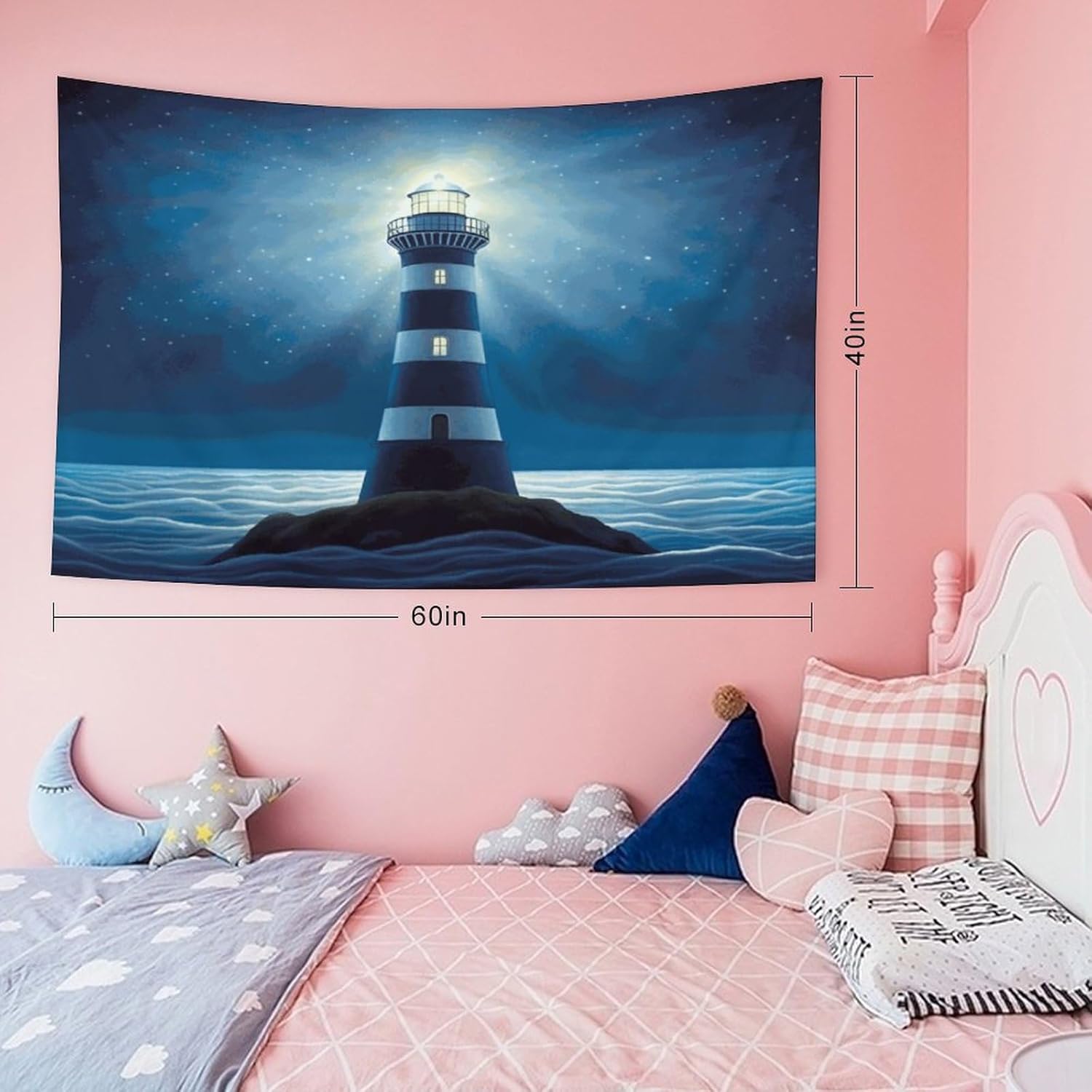 Buyidec Lighthouse Light Shining Tapestry Wall Hanging Art Deco Tapestries for Bedroom Living Room Dorm 60"x90"