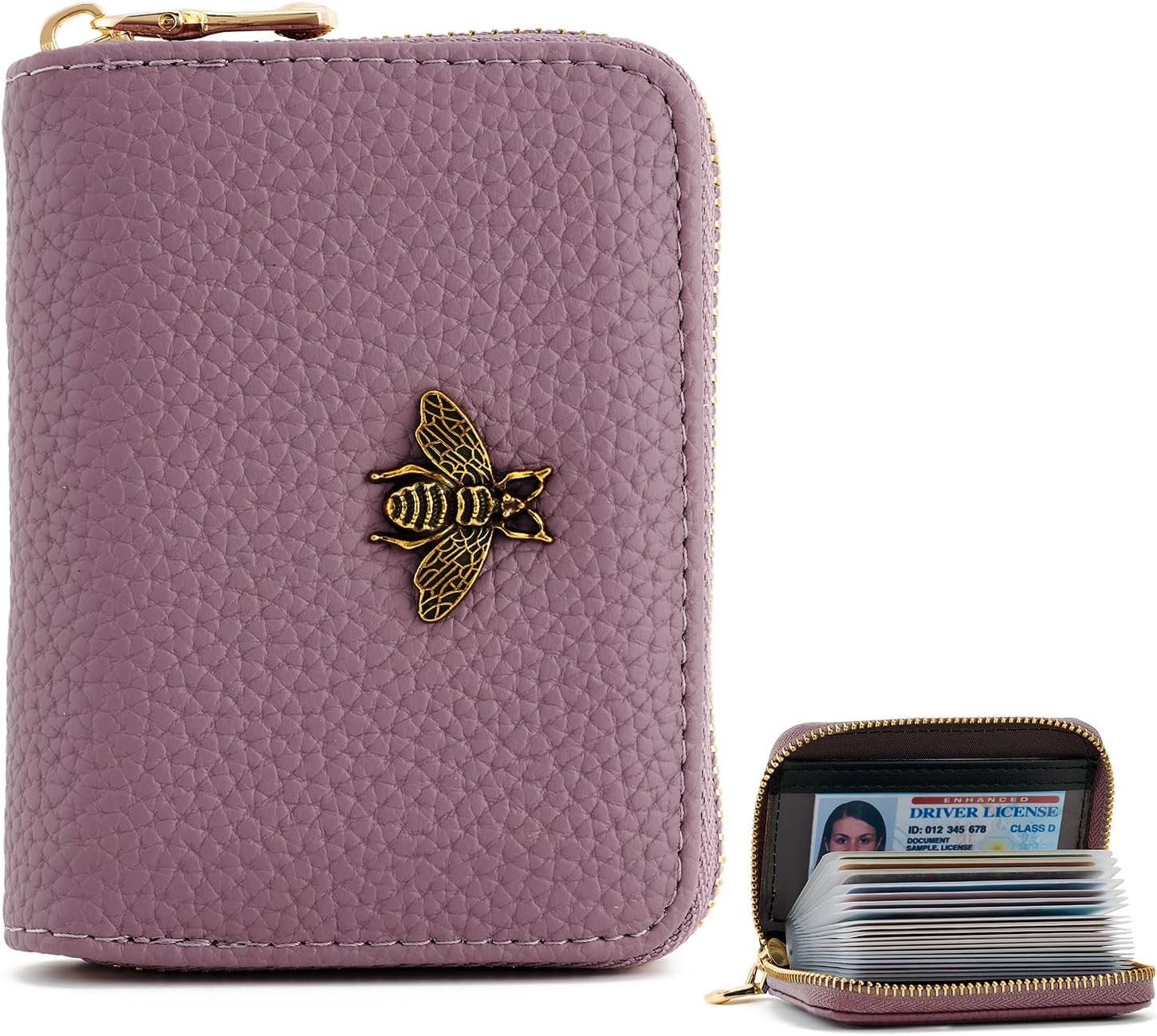 WOZEAH Leather Credit Card Holder for Women Wallet RFID Blocking Zipper Wallet Card Case Business（Red）