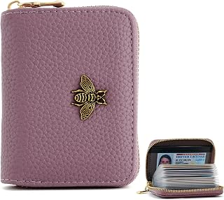WOZEAH Leather Credit Card Holder for Women Wallet RFID Blocking Zipper Wallet Card Case Business(Purple)