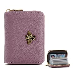 WOZEAH Leather Credit Card Holder for Women Wallet RFID Blocking Zipper Wallet Card Case Business Purple
