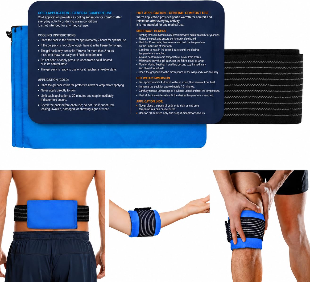 Tanness 1 Pack Reusable Hot & Cold Comfort Gel Pack with Adjustable Fleece Pouch – Microwaveable Heat Pack & Cooling Gel Pack – Flexible Compress for Neck, Shoulders, Arms, Legs & Knees