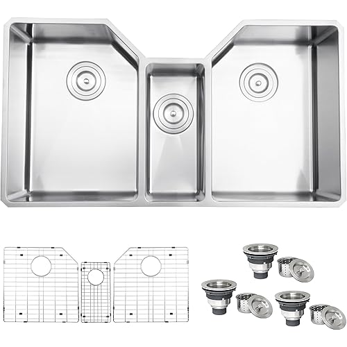 Ruvati 35" Triple Bowl Undermount 16 Gauge Stainless Steel Kitchen Sink - RVH8500
